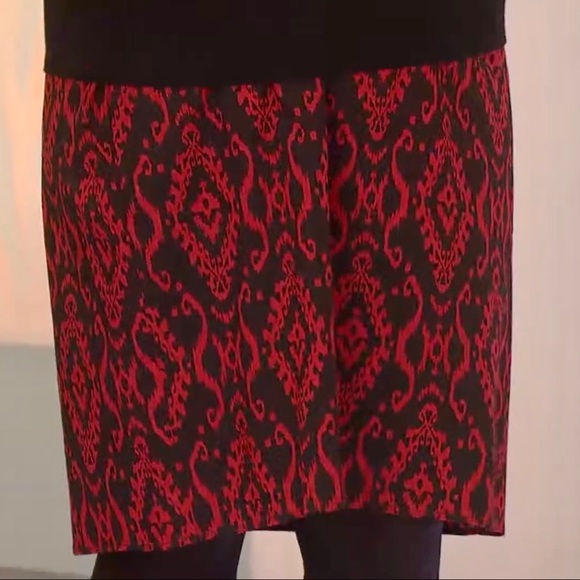 Linea by Louis Dell'Olio Ikat Printed Pull-On Skirt, 2X Black-Red Combo A254441 - Picture 9 of 11